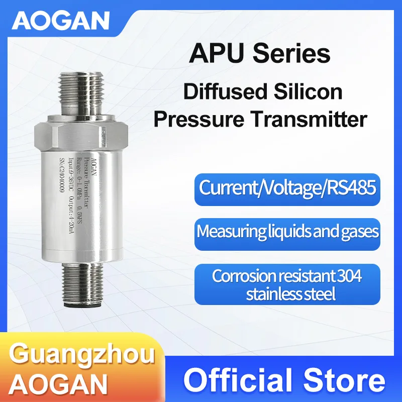 AOGAN Compact diffusion silicon high-precision pressure transmitter, hydraulic and pneumatic pressure sensor APU Series