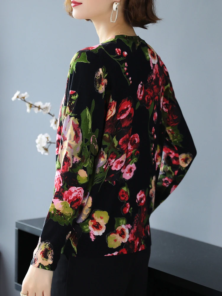 Sweater Women New Autumn Casual Print Floral Long Sleeve Woman Cardigan High Quality Knitwear Single-breasted Cardigans