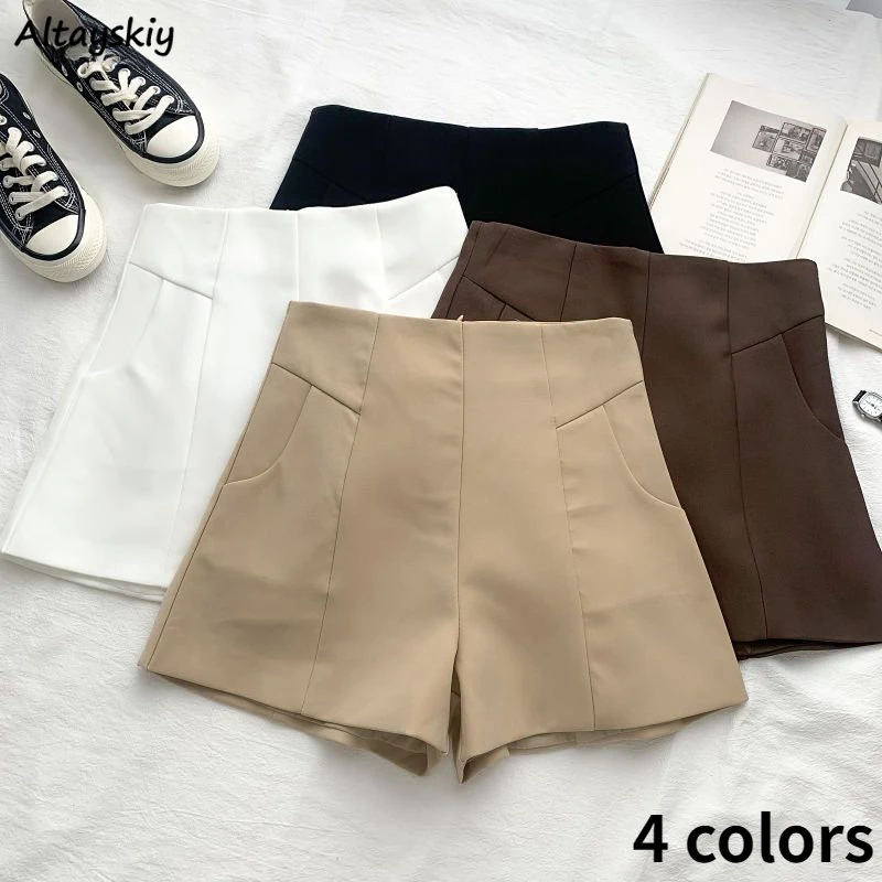 

Shorts Women Office Lady Simple Chic Summer High Waist Korean Style Popular Trousers Leisure Slim Bottoms Hot Solid Ulzzang