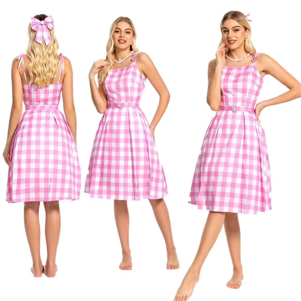 

Pink Plaid Skirt Cosplay Costume Ken Dress Cartoon Disguise Adult Women Roleplay Female Fantasy Halloween Carnival Party Suits