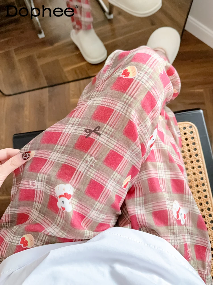 

Spring Summer New Cotton Pajama Pants for Women Japanese Style Sweet Cute Loose Casual Wearable Straight Pants
