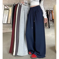 2024 Autumn Women Hip Hop Style Baggy High Waisted Long Pants Lady Versatile Streetwear Solid Color Drawstring Wide Leg Trousers