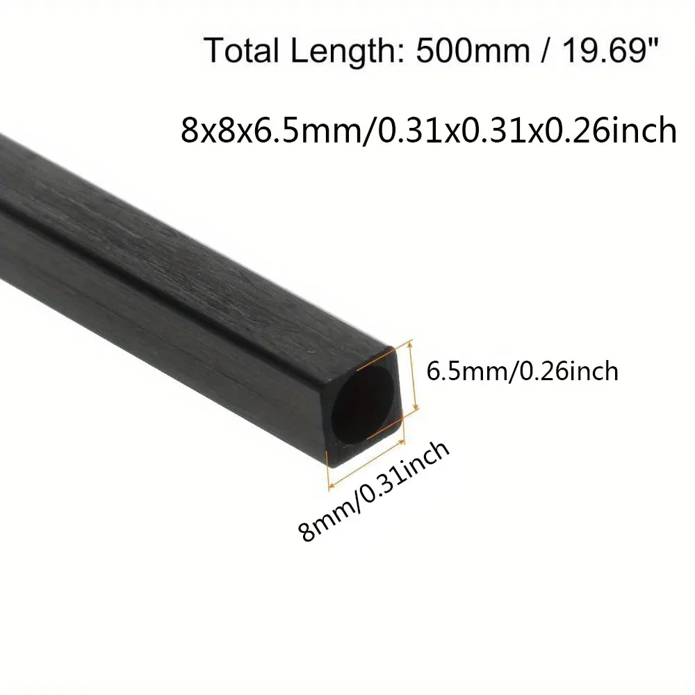 1/2/3 Stück Kohlefaser-Vierkantrohr, Kohlefaserstab, 2–10 mm Außendurchmesser, Verstärkungsstab, hohe Festigkeit, Länge 500 mm