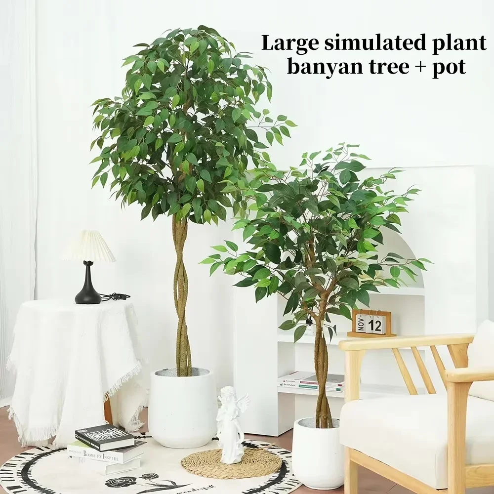 

Large fake palm simulated banyan flower pot indoor floor decoration fake tree bonsai office garden green plant decoration