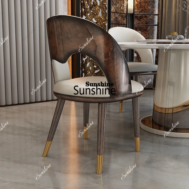 TDItalian luxury lacquered back panel hollow microfiber leather dining chair