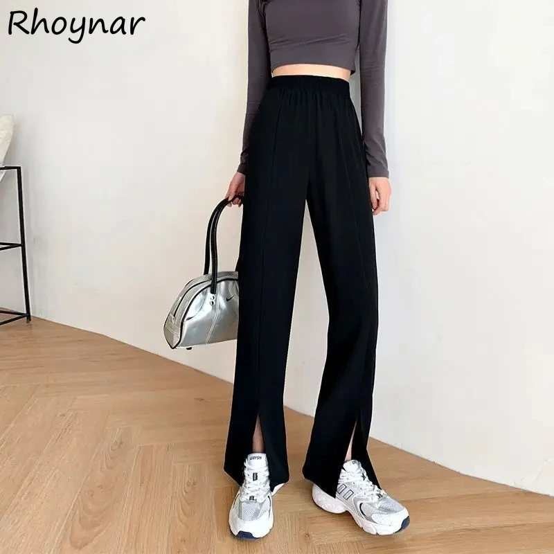 Straight Pants Women Solid Front-slit Design Length Trousers All-match Simple Leisure Females Fashion Chic Ulzzang Pantalones