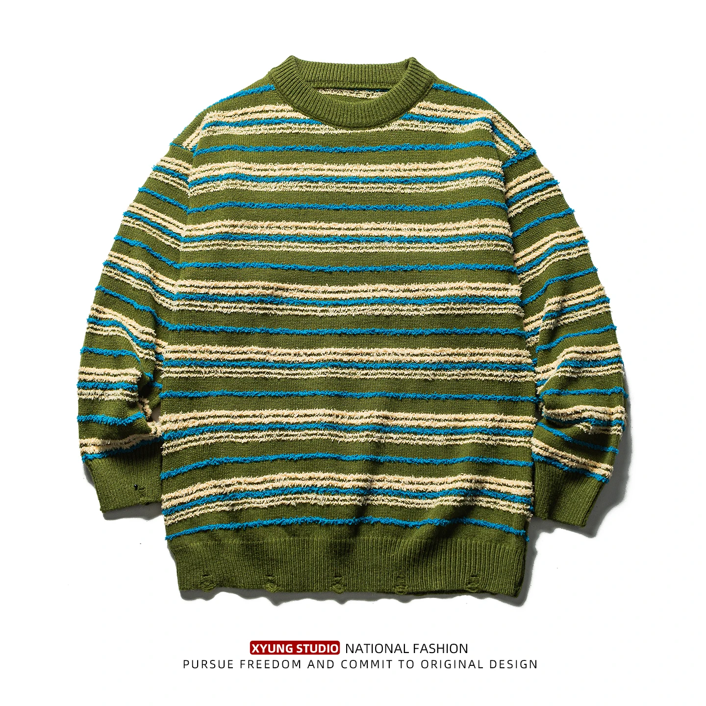 

Ретро-свитер в полоску для пар, свободный, уютный, с круглым вырезом, осенне-зимний, мужской, из мягкой смеси полиэстера и нейлона, теплый, Ciwalk