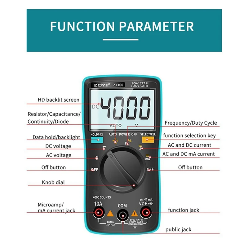 Super Sale ZOYI ZT100 4000 Counts Digital Multimeter Esr Meter Testersesters Automotive Electrical Dmm Transistor Peak Digital M