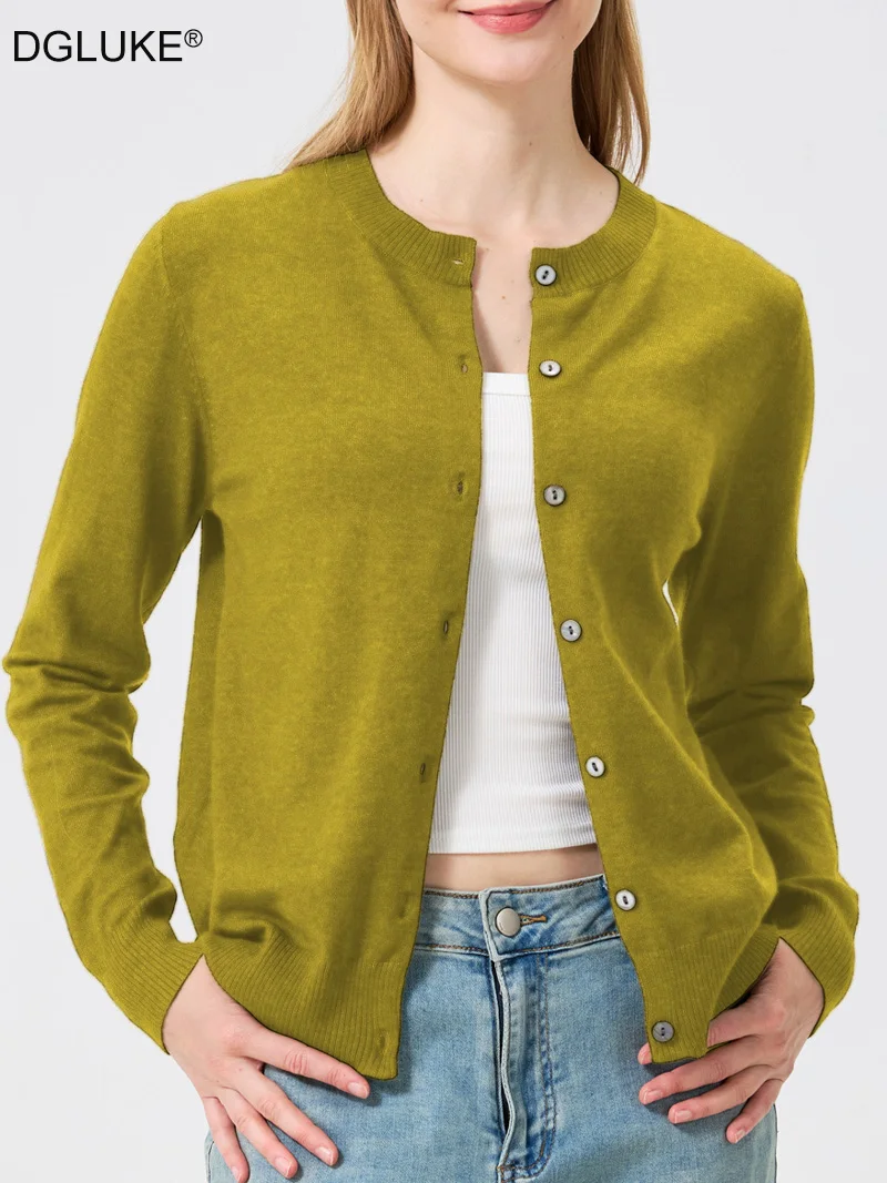 Suéteres Cárdigan Ligeros para Mujer DGLUKE, Cárdigan de Punto con Botones y Manga Larga para Primavera y Otoño