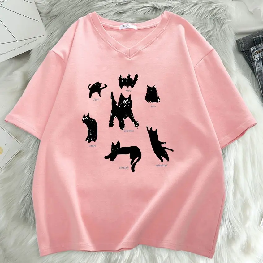 Plus Size 6XL 150kg Summer Women\'s Top Cat Print Cotton T Shirt Casual  Women Clothes Short Sleeve Women Cartoon T-shirt