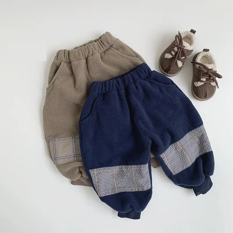 

Winter New Children Fleece Warm Pants Boys Patchwork Casual Pants Plus Velvet Thick Baby Girls Loose Trousers Kids Harem Pants