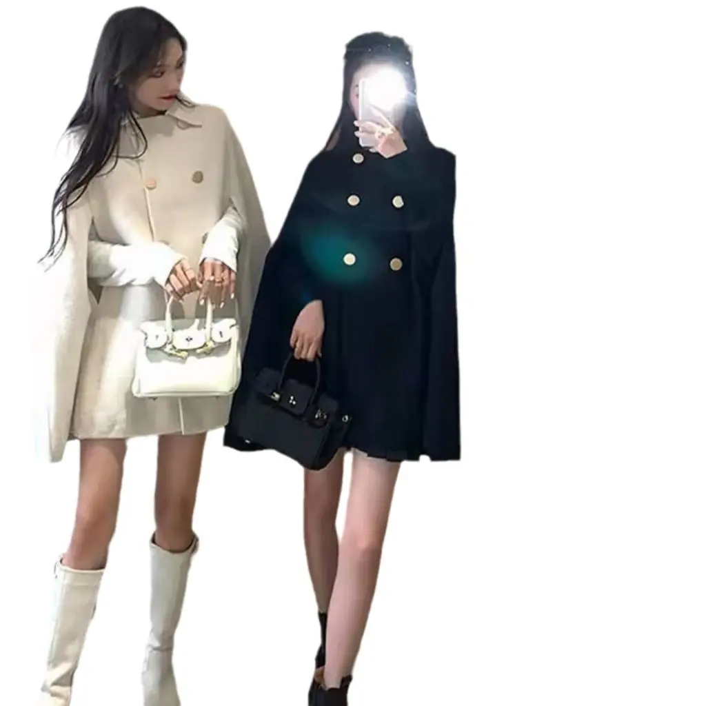 

New Women's Versatile Shawl Top Korean Style Loose Cape Outwear for Autumn Winter British Woolen Fashion Outerwear
