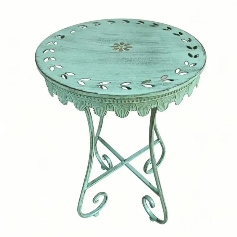 Vintage Lace Edge Round Coffee Table, Multi-use Side Table Flower Stand for Outdoor Garden Villa Courtyard Balcony Decor