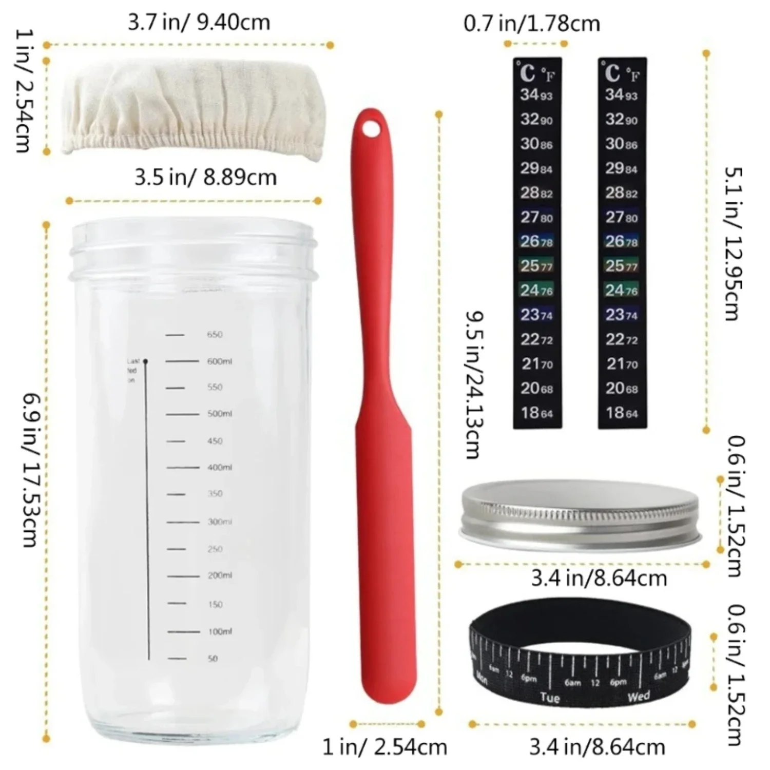 Large, Essential Bread Baking Supplies Set - Ideal Starter Kit with Complete, Convenient Thermometer and Wide Opening Glass Jar