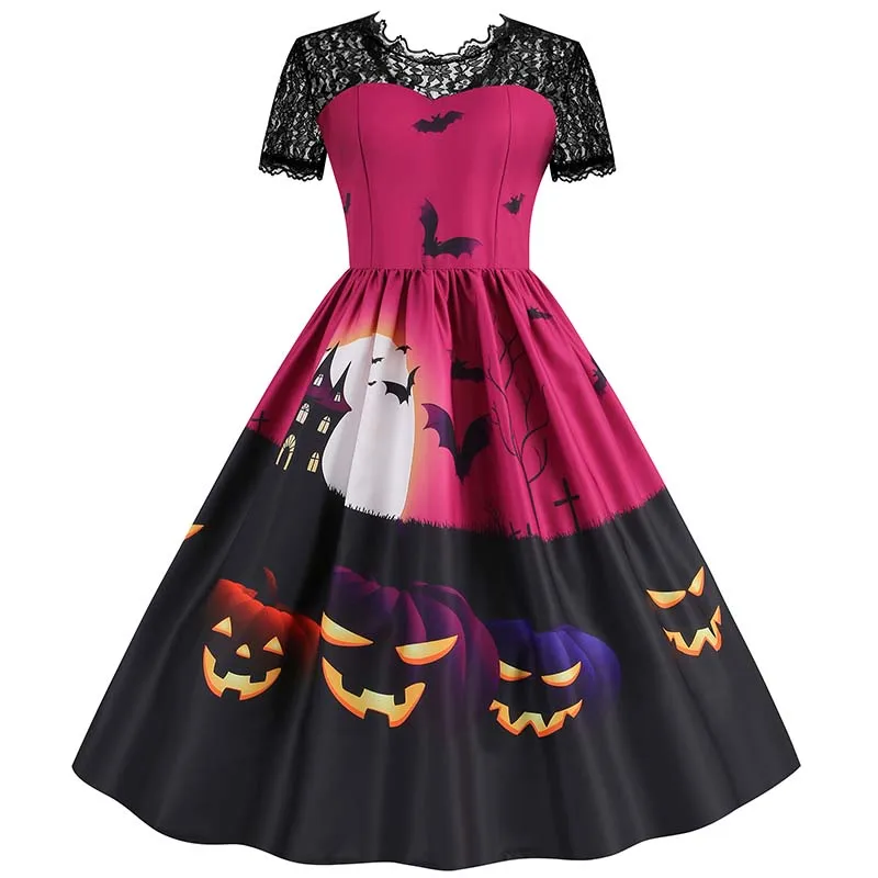 Vestido feminino de renda manga curta, baile de baile, festa de Halloween, elegante, vintage