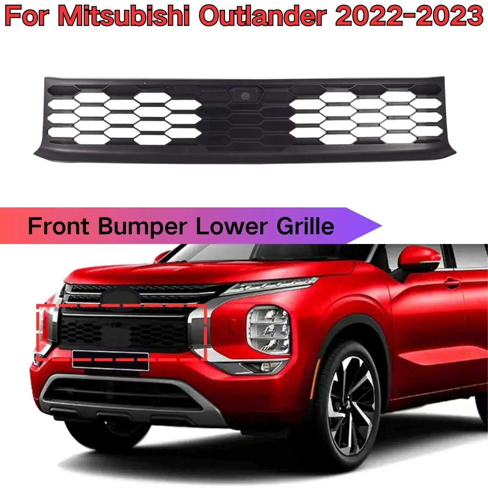 

For Mitsubishi Outlander 2022-2023 Front Bumper Lower Grille Car Auto Accessory Racing Grills Matte Black Replacement 6405A253