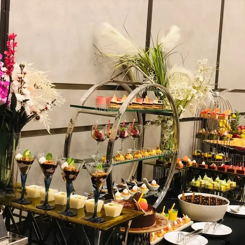 XINGPAI Buffet Equipment Stainless Steel Display Buffet Stand Multi Tiers Food Risers for Catering Hotel