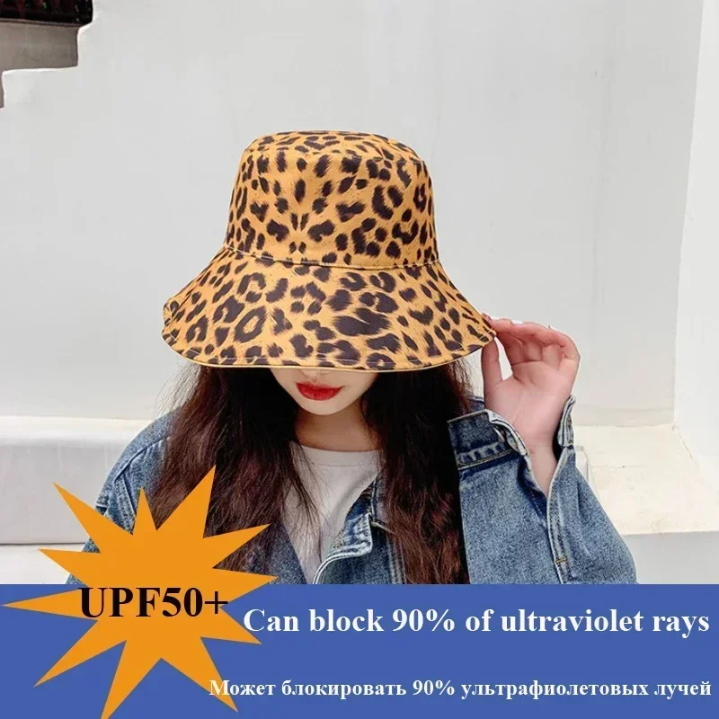 2024 Two Side Leopard Bucket Hat for Women Reversible Panama Travel Sun Hat Summer Ladies Beach Sun Protection Fisherman Hats