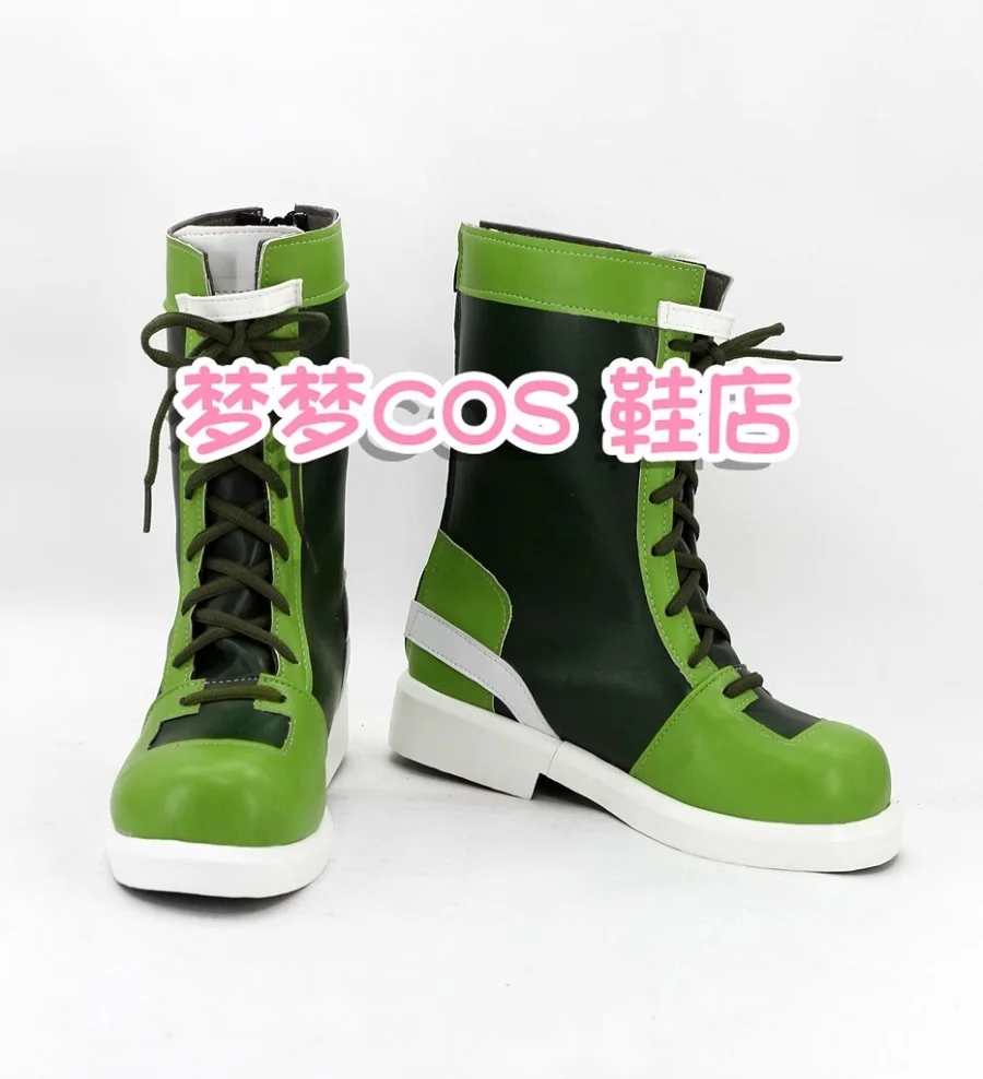 Hot Game KOF 96 Leona Heidern Cosplay Costume Shoes Green Black Handmade Faux Leather Boots