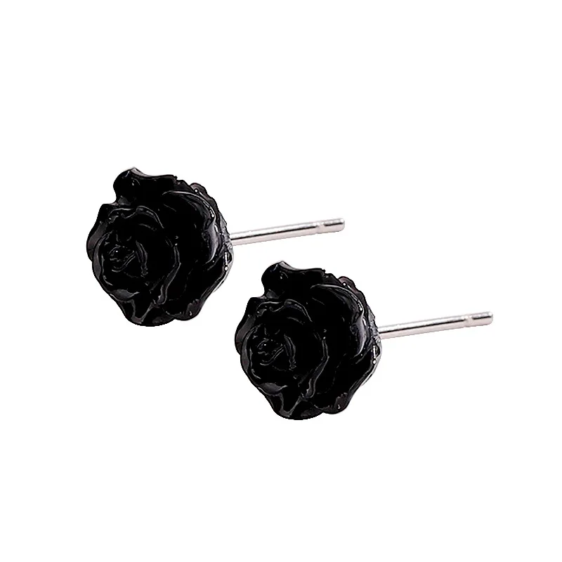 Vintage Personality Black 3D Rose Stud Earrings For Women Cool Versatile Earring Daily Wear Jewelry Accessories Gifts