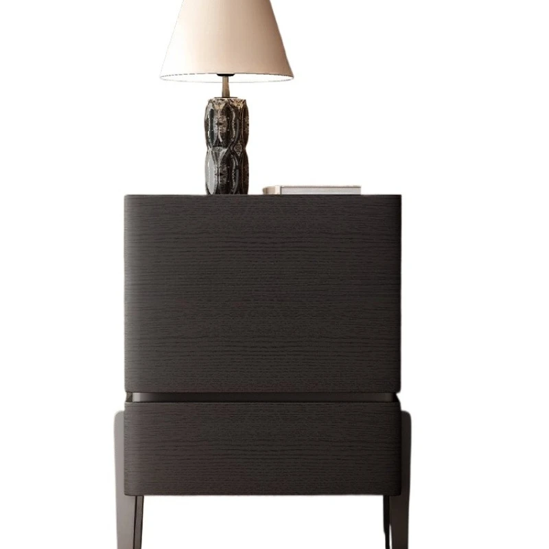 Italian minimalist bedside table Smoked wood solid wood three-bucket cabinet