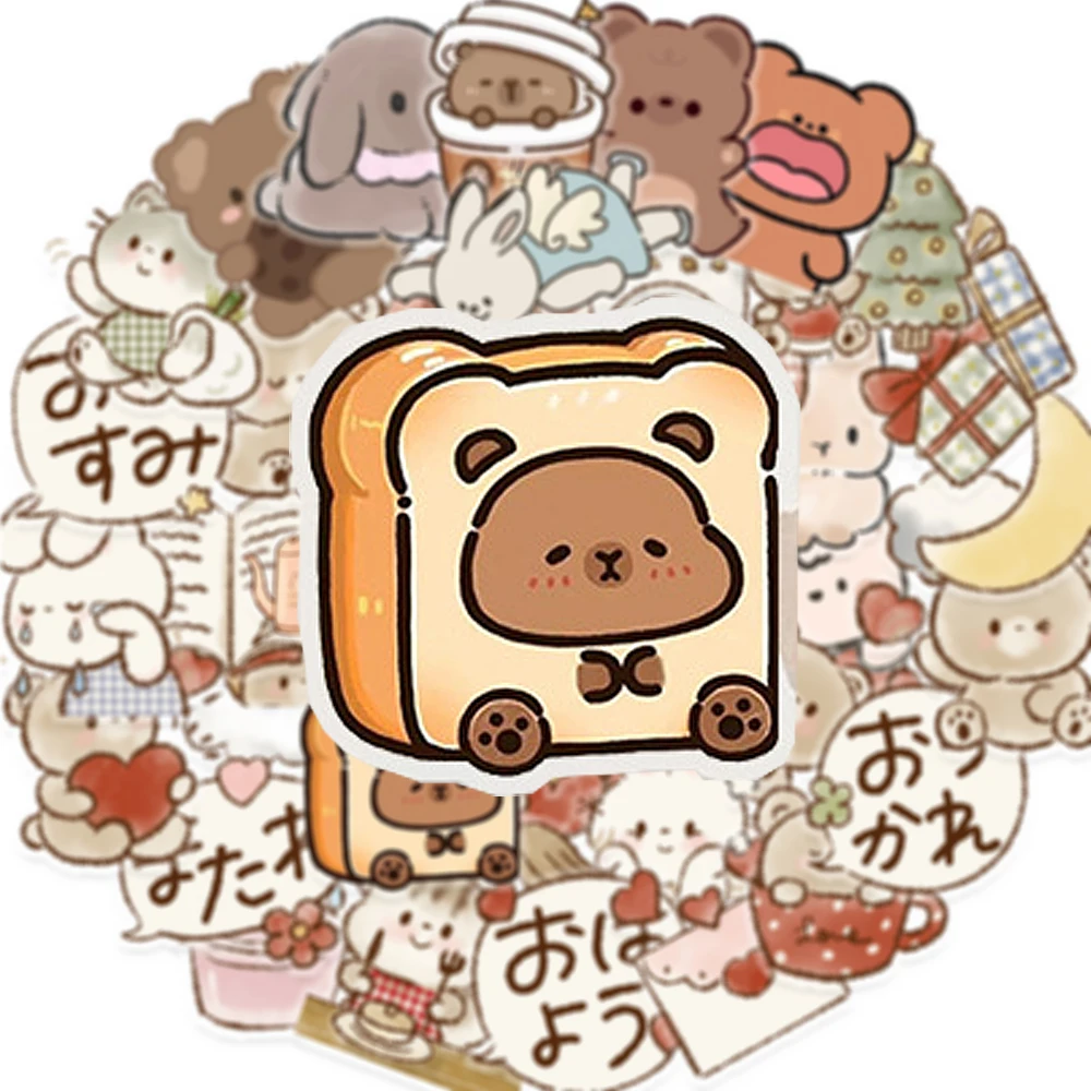 10/30/50pcs Transparent Cute Rabbit Bear Graffiti Stickers Cute Aesthetic Cartoon Decals DIY Phone Notebook Decoration Sticker