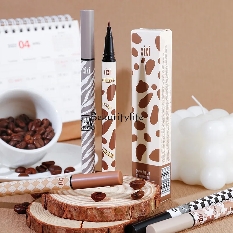 Retro smooth eyeliner, waterproof and non-smudging black brown ultra-fine sponge head eyeliner pen