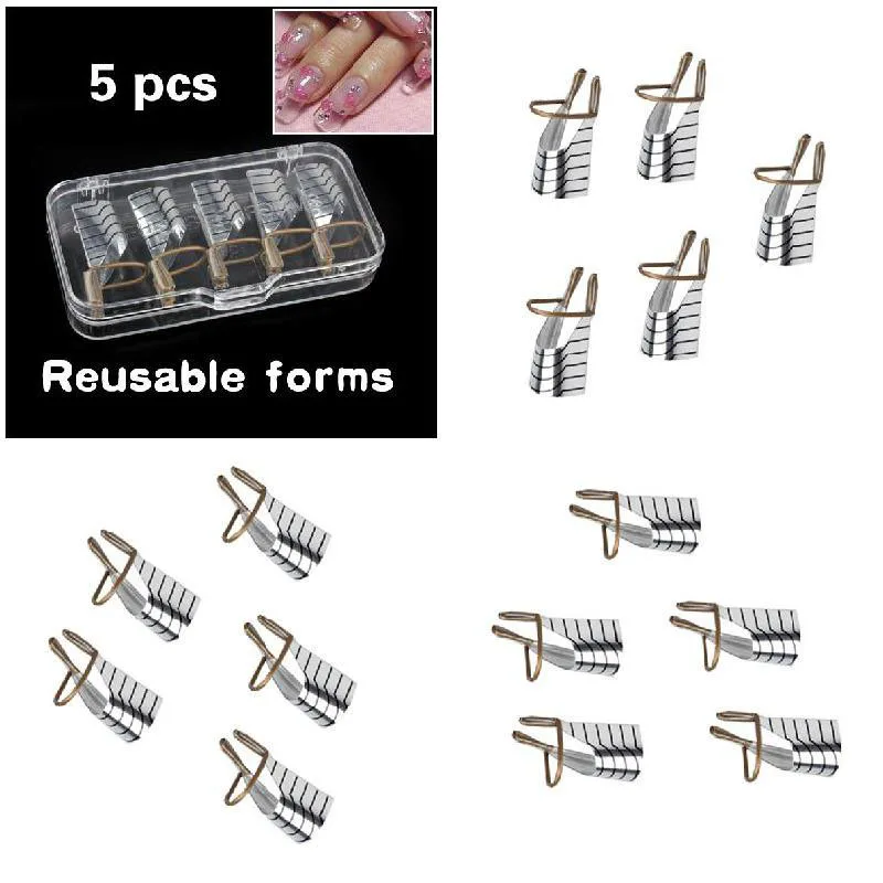 5-Pack Acrylic Stencils 10 Pcs Of Reusable Nail Forms For Extension Purpose Adjustable Design,Suitable For All Nails In