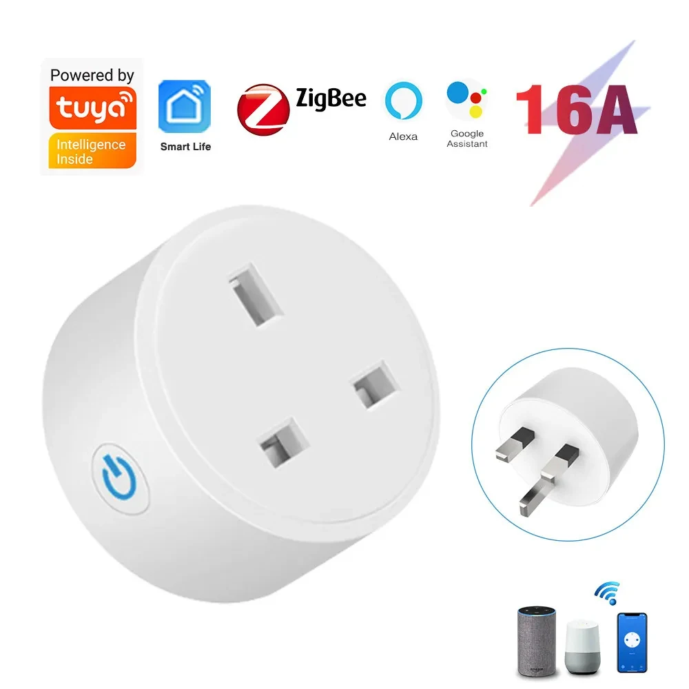 Tuya Zigbee Smart Socket Uk Plug 16A Home Power Monitor Power Outlet Smart life Voice Control Aleax Timing DIY Adapter Socket