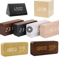 USB/AAA  Clocks LED Wooden Alarm Clock Watch Table Voice Control Digital Wood Despertador Electronic Desktop Table Decor 2022