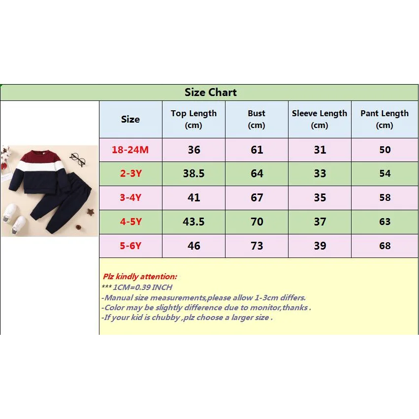 1-6 Years Kids Boy Clothes Set Long Sleeves Color Blocking Sweater + Pants 2PCS Autumn&Winter Children Boy Sport Fashion Outfit