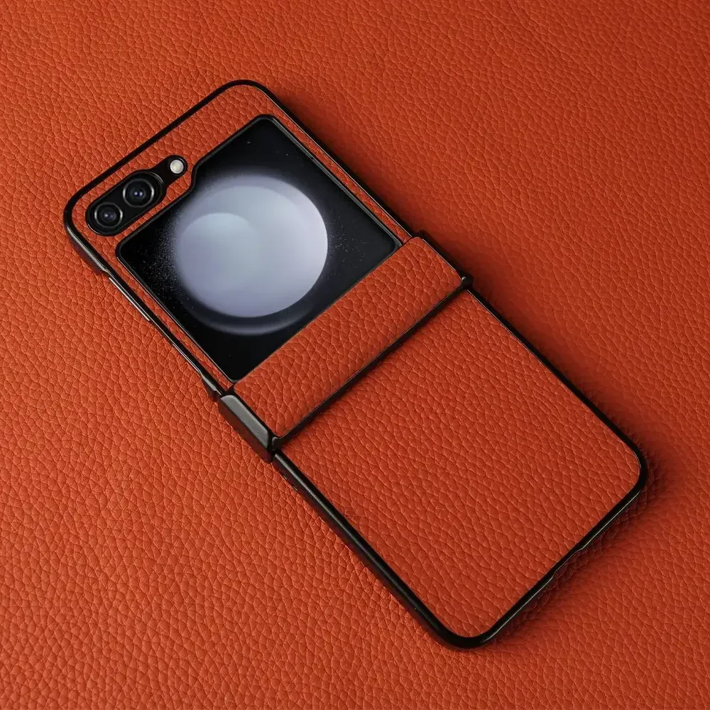 Luxury Hand Crafted Genuine Leather Case For Samsung Galaxy Z flip5 Phone Cover Galaxy Z Flip 3 flip4  Back Shell Coque Capa - náhled 4