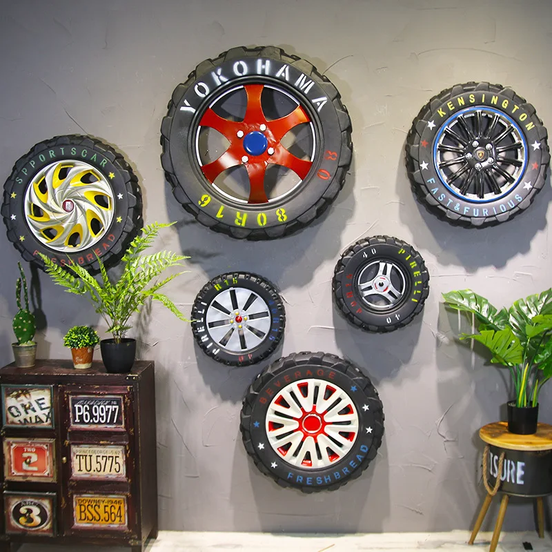 

American Retro Industrial Tire Wall Hanging Bar Clothing Store Hanging Wall Decorations Creative Wall Versatile Room Decor