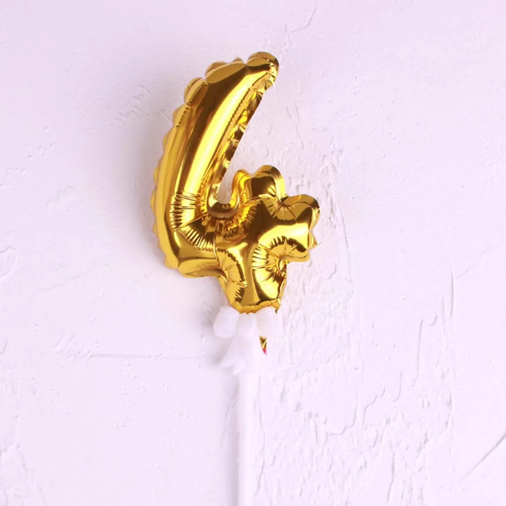 

10Pcs Number Balloon Cake Toppers Decorative Aluminum Foil Golden Birthday Anniversary Party Dessert Insert Cards