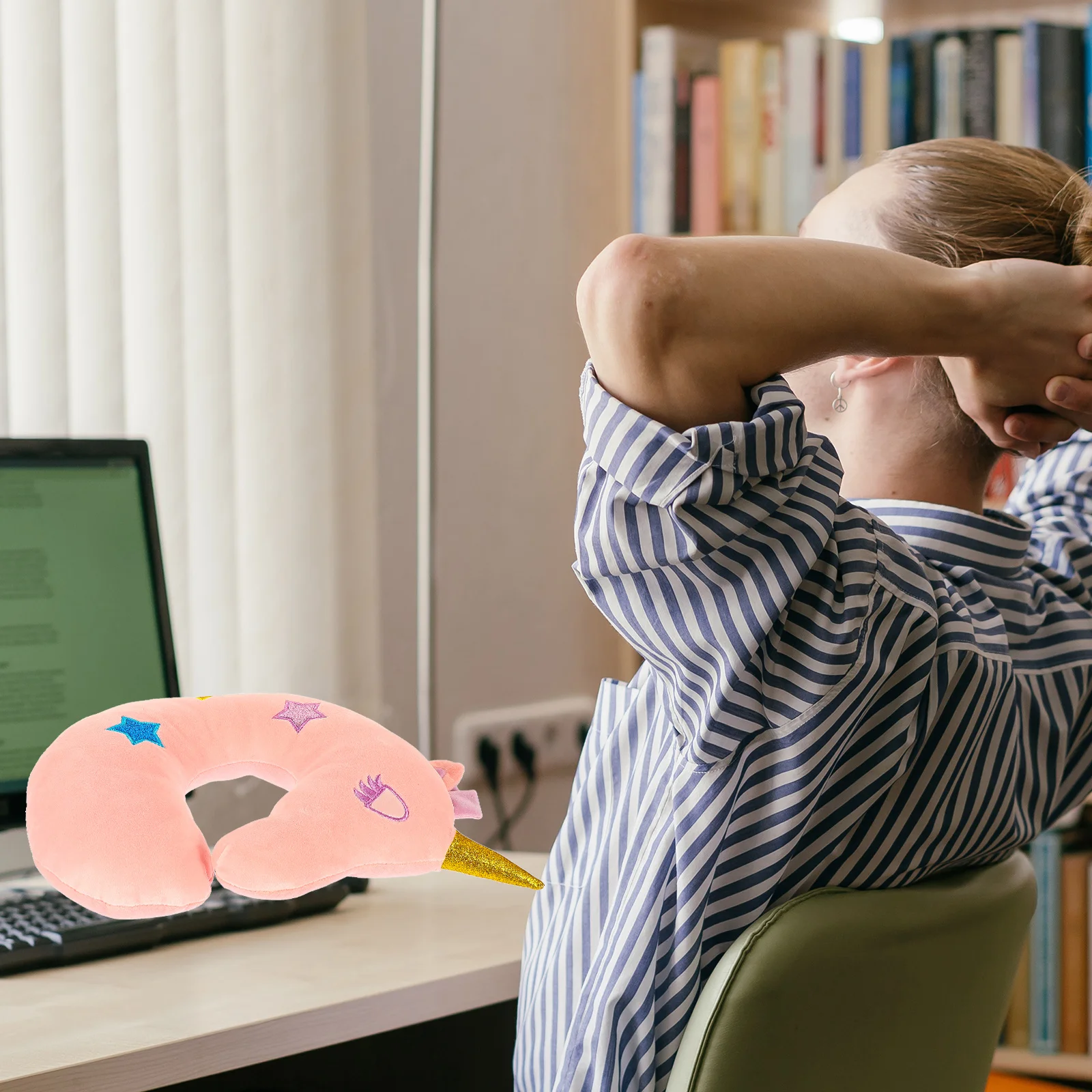 

Cartoon Unicorn U-Shaped Neck Pillow Soft Comfortable Support Travel Office Sleeping Headrest Pillow Adorable Supple Neck