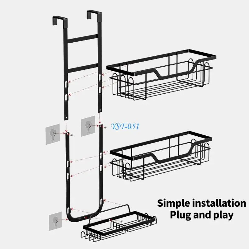 E15A Bathroom Planner Double Shelf Shower Cart Door Mount Including Fasteners Soap Tray for Strengthened Storage
