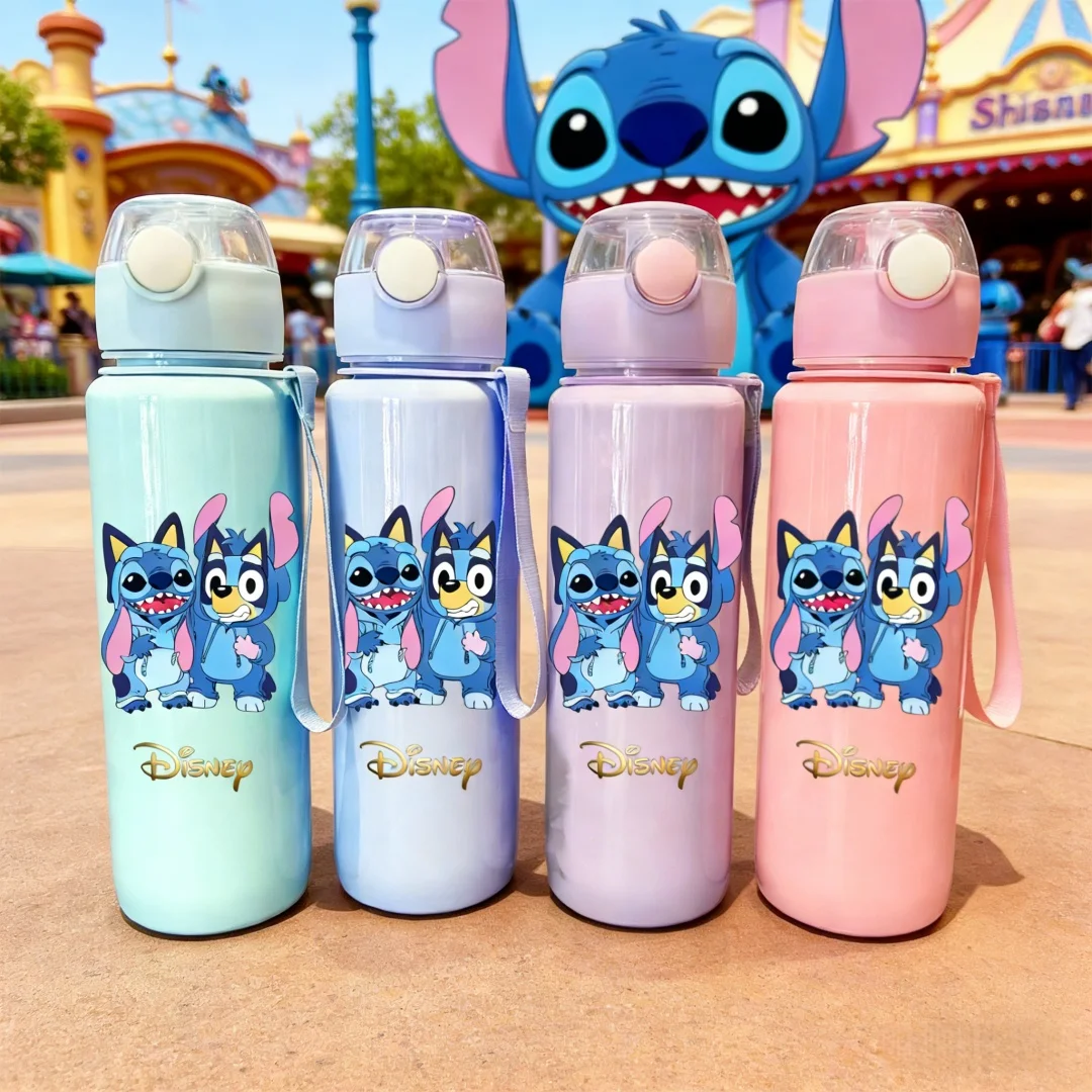 

Бутылка для воды с забавным лицом персонажа Дисней Стич, напечатанная на 3D-принтере, с новой откидной крышкой на кнопке, многоразовая, легкая дорожная бутылка, без BPA