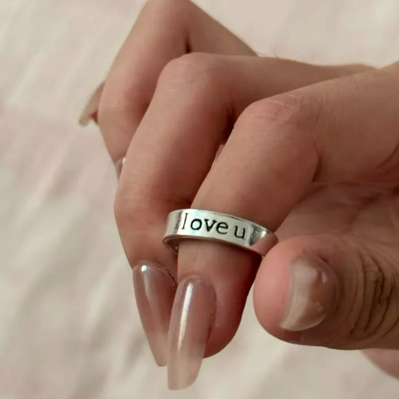 1/2 قطعة زوجين تصميم فريد من نوعه رسالة بصمة حلقة الحب U وأساعدني رسالة محفورة افتتاح خواتم للنساء الرجال افتتاح حلقة #4