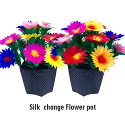 silk to Flower Pots flash to Feather flower pot Folding flowers pot Colorful feather flower Stage Magic Tricks Gimmick