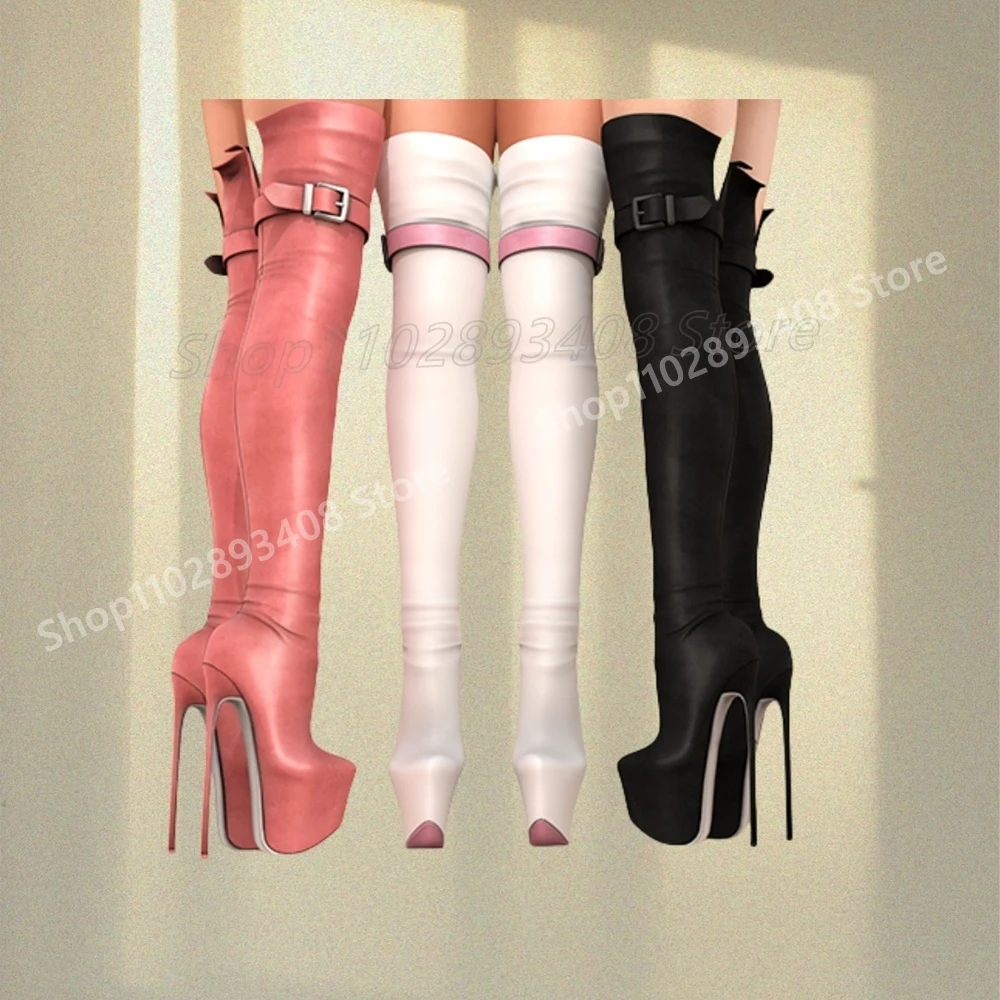 

Solid Buckle Belt Decor Mid Calf Boots Platform Matte Leather Stilettos High Heel Sexy Women Shoes 2025 Zapatos Para Mujere