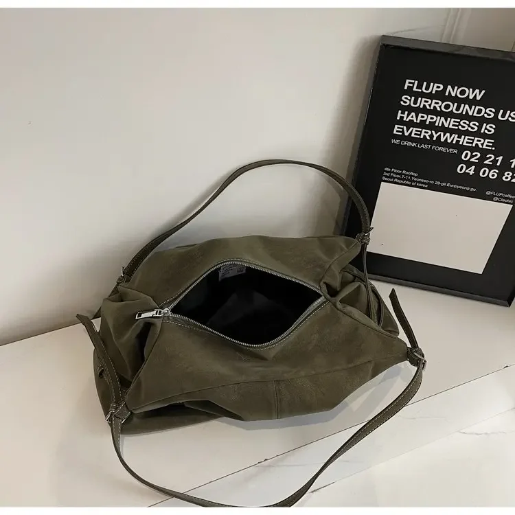 CEEKAY Damen Hobo-Tasche, dunkelbraun, Wildleder-Textur, große Schulterhandtasche, seitliches Schnallendetail, Reißverschluss, für den täglichen Pendelverkehr, lässig – Detail 16