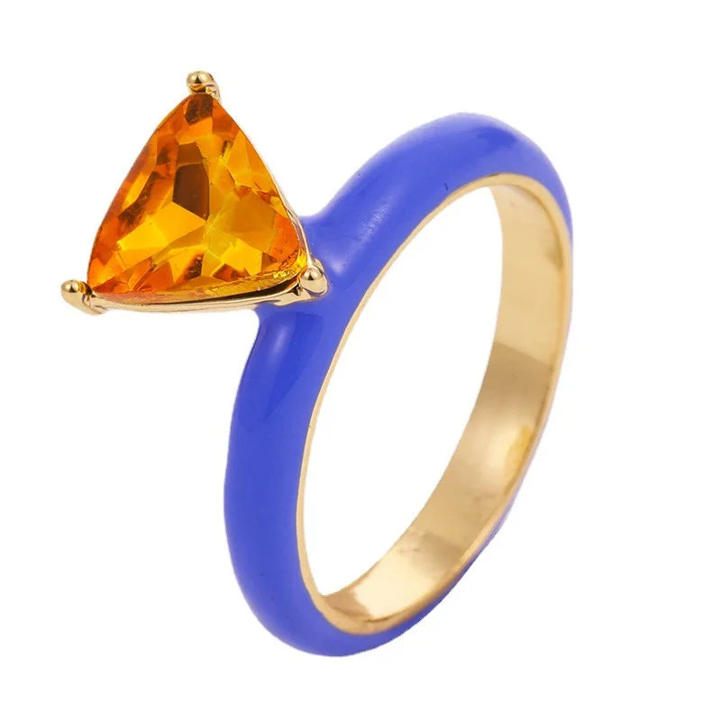 New INS Vintage Colorful Rainbow Drop Oil Enamel Shining Crystal Rhinestone Zircon Irregular Round Metal Ring For Women Jewelry