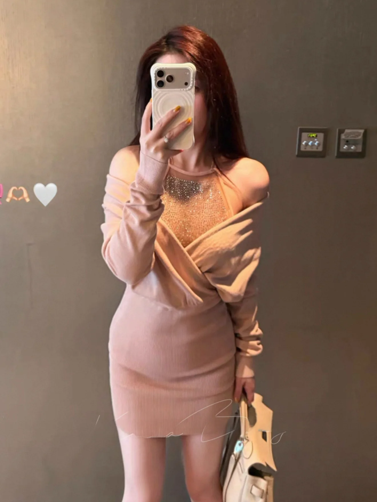 

Вязаное облегающее платье-комбинация с пайетками для женщин, корейский стиль, короткое, осеннее, модное, с открытыми плечами, Pure Desire