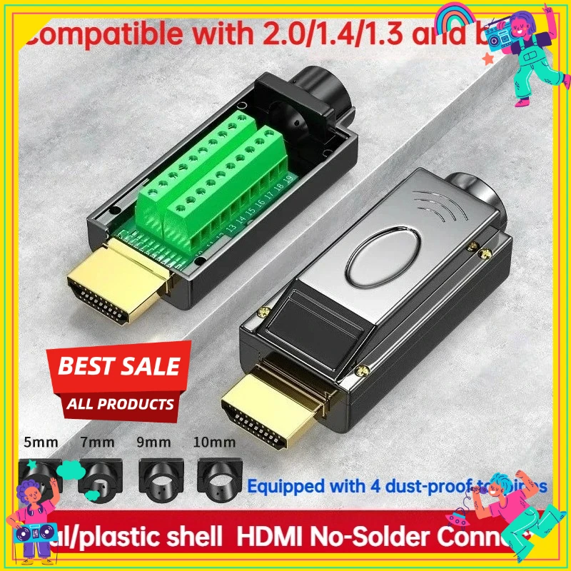 HDMI Connector Solderless 2.0 High-definition Wire Plug HDMI Welding Circuit Board DIY Male Terminal 4K HD Line Repair Adapter