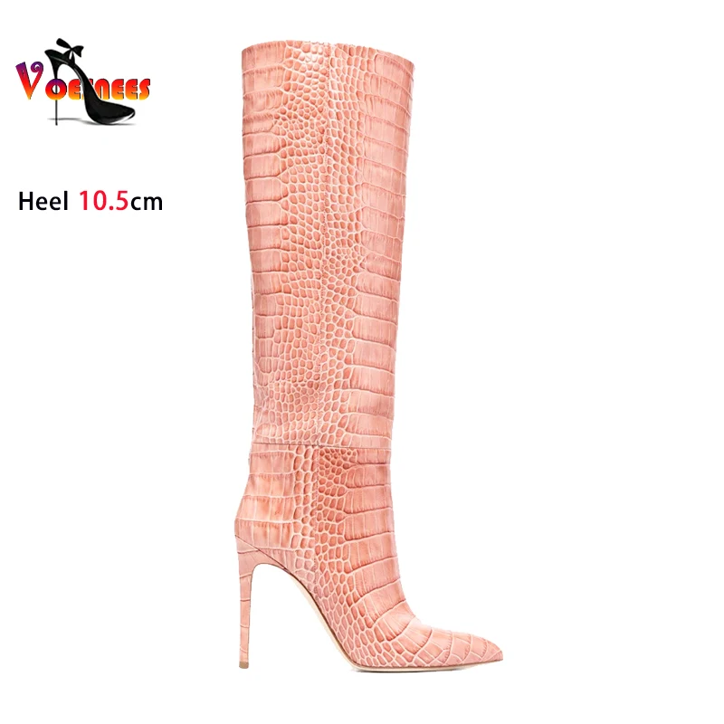 New Long Boots For Women 2024 PU Leather Pointed Toe Thin High Heels Snake Print Long Shoes Female Large Size Knee-High Boots