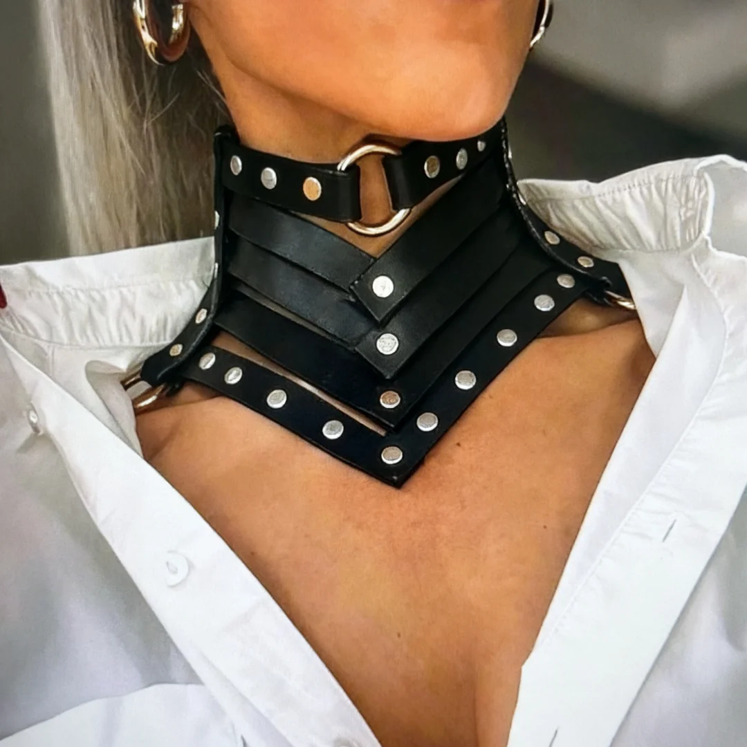 Black Sexy Trendy Rock Gothic Collar Necklaces Jewelry Gothic Leather Belt Rivets Harajuku Punk Choker Necklace for Women Gift Y