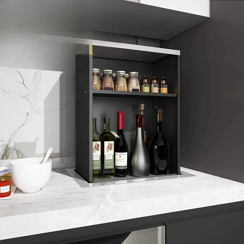 Kitchen cabinet countertop lift seasoning basket, hidden island lift lift basket