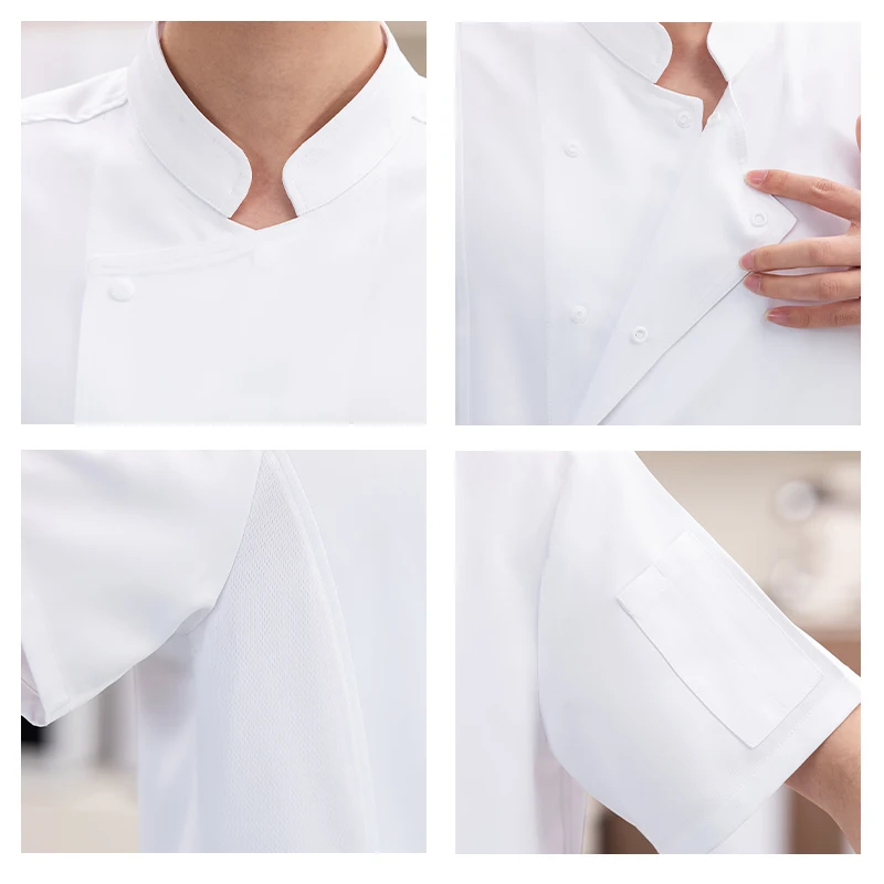 프리미엄 요리사 유니폼 주방 의류 5% 신축성, 얼룩 방지 및 통기성 호텔 작업복 베이커 카페 작업복