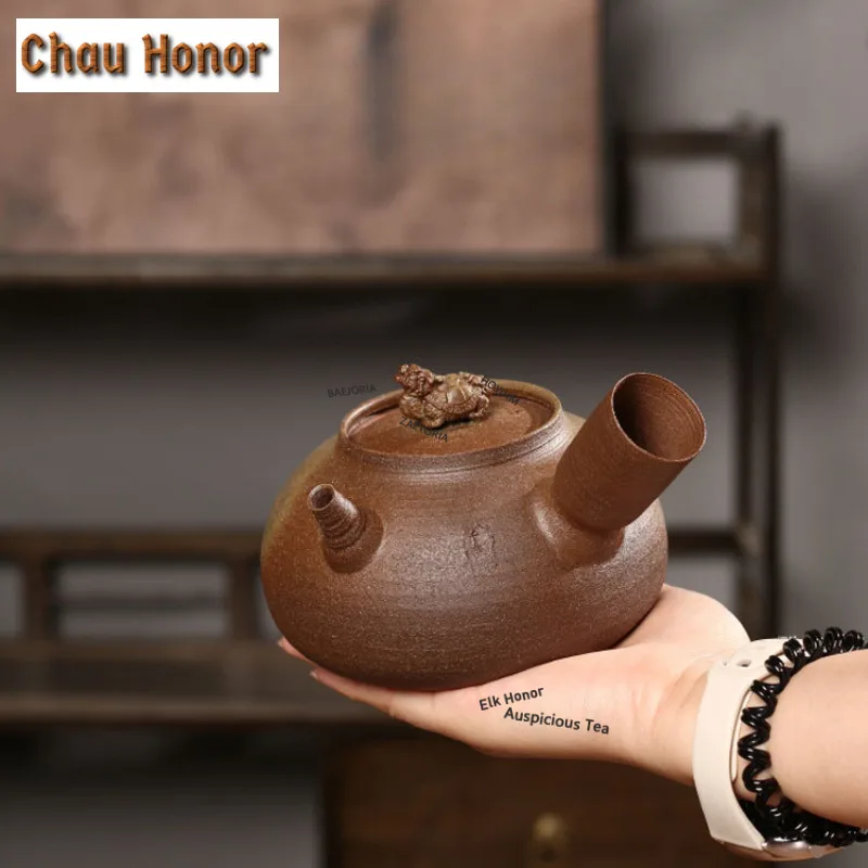 ZAEYORIA 500ml Chaozhou Gongfu Teapot Firewood Burning Dragon Turtle Side Handle Sand Kettle Boiling Water Pot For Tea Stove