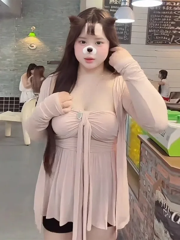 

plus Size Slimming Age-Defng Set Chic Wrap Bustier Top Commute Versatile Long Sve Summer Faion Set for Women